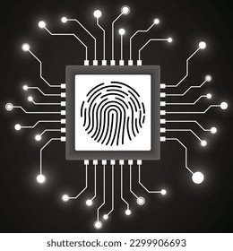 Cpu. Microprocessor with fingerprint inside. Microchip. Circuit board. Vector illustration