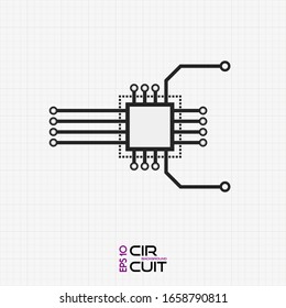 CPU microprocessor flat icon vector illustration. Concept of 2d line icon cpu design on black and white grid.