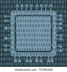 CPU microprocessor icon and binary data code