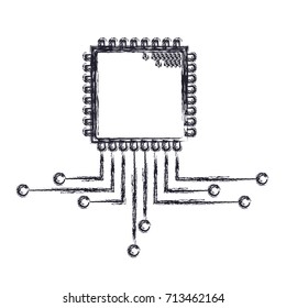 cpu microprocessor icon in blurred silhouette vector illustration