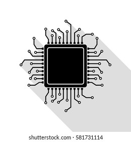 CPU Microprocessor illustration. Black icon with flat style shadow path.