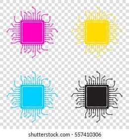 CPU Microprocessor illustration. CMYK icons on transparent background. Cyan, magenta, yellow, key, black.