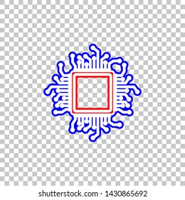 CPU Microprocessor illustration. Red, white and contour icon at transparent background. Illustration.