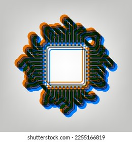CPU Microprocessor illustration. Stroked Icon in orange, azure and old lavender Colors at gray Background. Illustration. - Powered by Shutterstock - Get 15% off with code: PIKWIZARD15