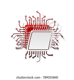 CPU Microprocessor illustration. Vector. Detachable paper icon with red body stock. Isolated.