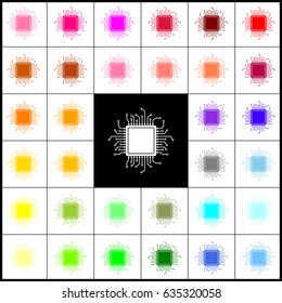 CPU Microprocessor illustration. Vector. Felt-pen 33 colorful icons at white and black backgrounds. Colorfull.