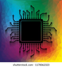 CPU Microprocessor illustration. Vector. Flat style black icon on white.