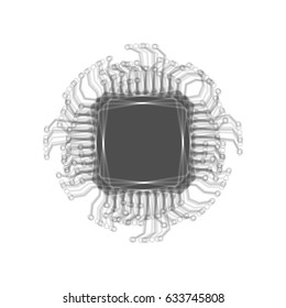 CPU Microprocessor illustration. Vector. Gray icon shaked at white background.