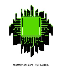 CPU Microprocessor illustration. Vector. Green 3d icon with black side on white background. Isolated.