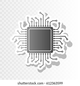 CPU Microprocessor illustration. Vector. New year blackish icon on transparent background with transition.