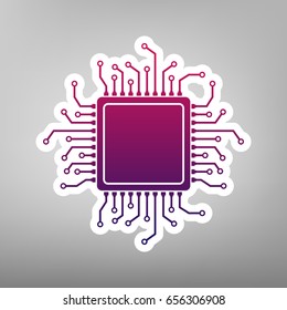 CPU Microprocessor illustration. Vector. Purple gradient icon on white paper at gray background.