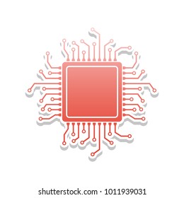 CPU Microprocessor illustration. Vector. Reddish icon with white and gray shadow on white background. Isolated.