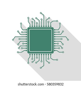 CPU Microprocessor illustration. Veridian icon with flat style shadow path.