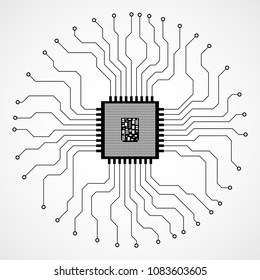 Cpu. Microprocessor. Microchip. Circuit board. Vector illustration. Eps 10