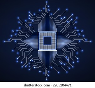 Cpu. Microprocessor. Microchip. Circuit Board. Vector Illustration