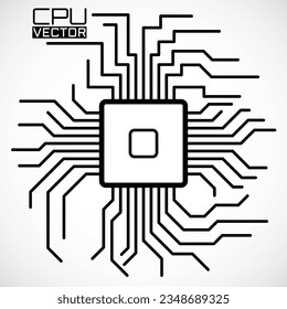 Cpu. Microprocessor. Microchip. Circuit board. Logo. Vector illustration
