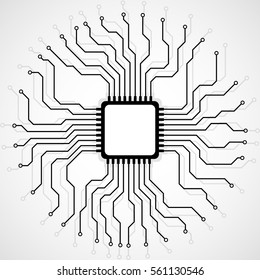 Cpu. Microprocessor. Microchip. Circuit board. Vector illustration. Eps 10