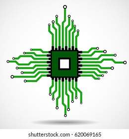 Cpu. Microprocessor. Microchip. Circuit board. Vector illustration. Eps 10