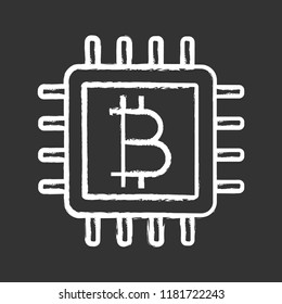 CPU mining chalk icon. Cryptocurrency mining hardware. Bitcoin sign inside microchip. Digital money. Isolated vector chalkboard illustration