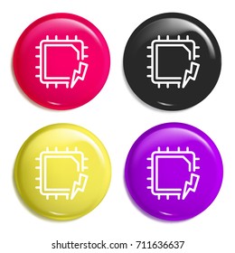 Cpu multi color glossy badge icon set. Realistic shiny badge icon or logo mockup