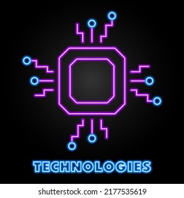 cpu neon sign, modern glowing banner design, colorful modern design trends on black background. Vector illustration.