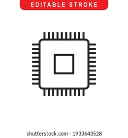 CPU Outline Icon. Processor Line Art Logo. Vector Illustration. Isolated on White Background. Editable Stroke