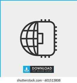 CPU planet icon. simple outline CPU planet vector icon. on white background.