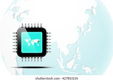 Cpu position Report on map world, cpu icon have  globe in the background