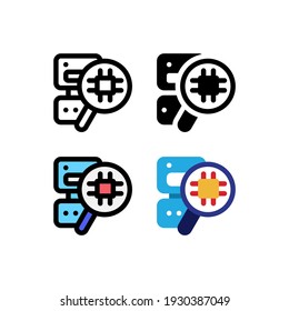 CPU power and Processor Robot Finder and Search Icon, Logo, and illustration Vector