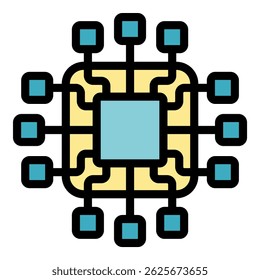 Cpu processing data, connecting multiple nodes, illustrating the concept of microchip and electronic engineering