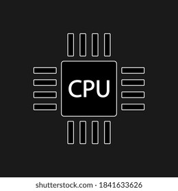 CPU processing unit symbol - Computer chip or microchip icon isolated on black background. Vector illustration