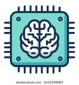CPU processor chip brainware flat color vector illustration template design