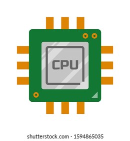 CPU processor in flat style. Illustration with central processor unit icon on white background for motion design, UI, computer game, animation and clothing design. View 3/4.