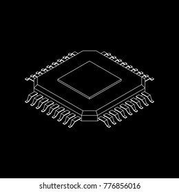 CPU processor icon. Isolated on black background.Vector outline illustration. Isometric projection.
