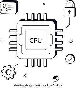 Seguridad de la CPU con Cuenta y bloqueo de datos cibernéticos Ilustración vectorial plana isométrica