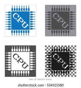CPU Set icons with four Color Variations of flat style. Vector illustration.