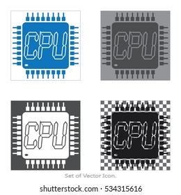 CPU Set icons with four Color Variations of flat style. Vector illustration.