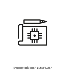 CPU sketch and pencil line icon. Innovation, electronic product development, hardware maintenance. Engineering concept. Vector illustration can be used for topics like technology, science, computers