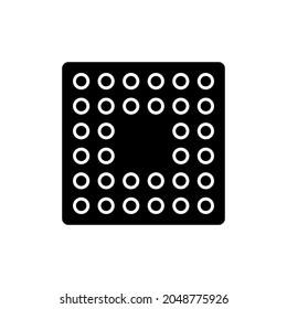 Cpu socket black glyph icon. Mechanical components providing mechanical and electrical connections between processor and circuit board. Silhouette symbol on white space. Vector isolated illustration