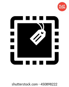 CPU with Tag Icon Flat Style. CPU with Tag Vector. Label on CPU Isolated Icon. Tag CPU Illustration. Abstract CPU Icon. Computer CPU Icon for Apps UI. CPU Web Icon. Power CPU Icon Template.