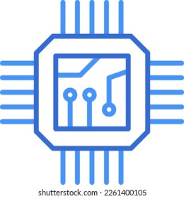 CPU technology icon with blue duotone style. Computing, diagram, download, file, folder, graph, laptop . Vector illustration