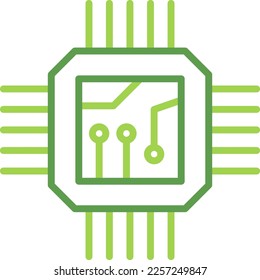 CPU technology icon with green duotone style. Computing, diagram, download, file, folder, graph, laptop . Vector illustration