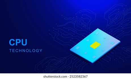 Tecnología de CPU con procesador de microchip para el concepto de tecnología informática. Mundo digital, gadgets y hardware. Computadora cuántica y concepto de procesamiento de big data . Ilustración vectorial