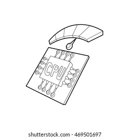CPU and temperature gauge icon in outline style on a white background