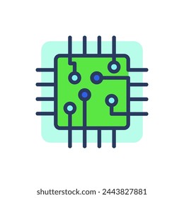 Symbol für dünne CPU-Linie. Chip, Mikrochip, Schaltkreis-Umrisszeichen. Computertechnologisches Konzept. Vektor-Illustrations-Symbolelement für Webdesign und Apps