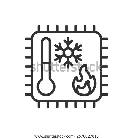 CPU throttling, icon in line design. CPU throttling, processor speed, thermal regulation, overheating control, CPU cooling, on white background vector. CPU throttling editable stroke icon