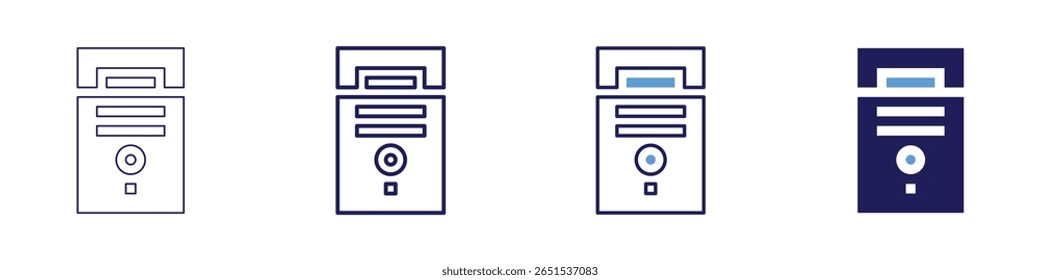 CPU tower icon in 4 different styles. Thin Line, Line, Bold Line, Duotone. Duotone style. Editable stroke.