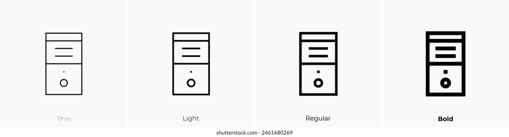 cpu tower icon. Thin, Light Regular And Bold style design isolated on white background