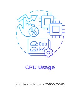 CPU usage blue gradient concept icon. Performance issues, pc component. Service availability. Round shape line illustration. Abstract idea. Graphic design. Easy to use in infographic, presentation