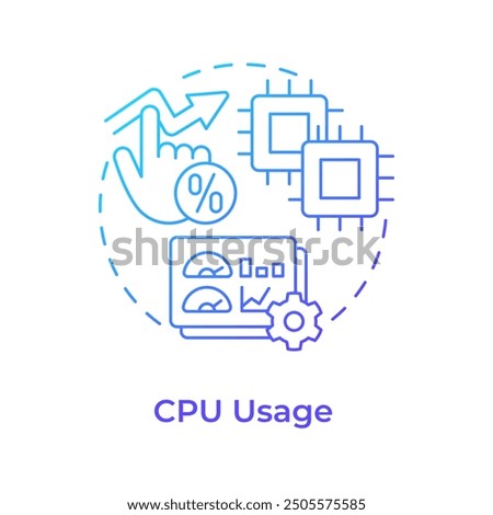 CPU usage blue gradient concept icon. Performance issues, pc component. Service availability. Round shape line illustration. Abstract idea. Graphic design. Easy to use in infographic, presentation